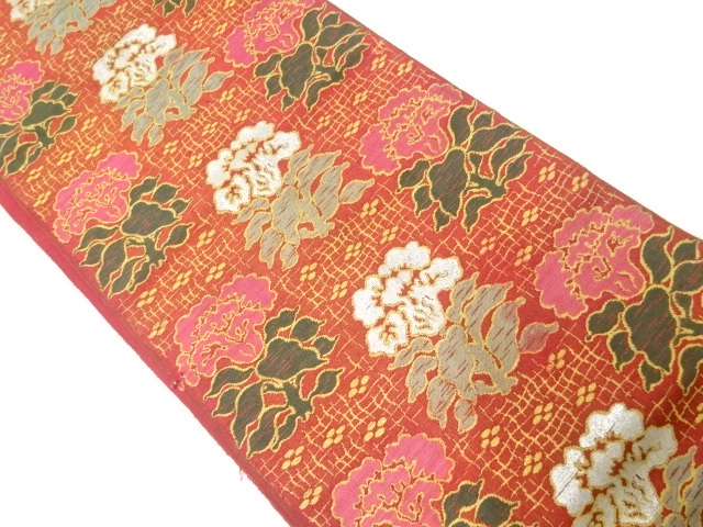 アンティーク　草花模様織出し袋帯（材料）